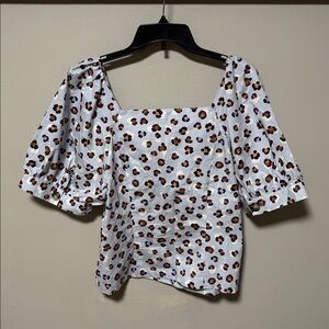 Ann Taylor Women’s Leopard Print Puff Sleeve Blouse Light Blue Size Large